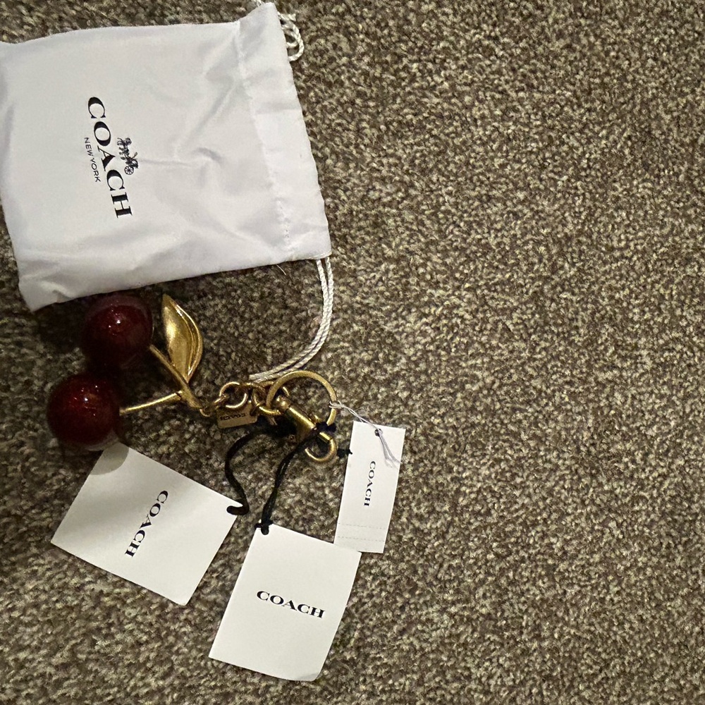 Coach Red Cherry Keychain with Gold Details